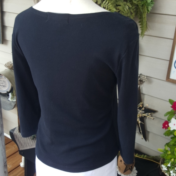 CASUAL CORNER ANNEX ♡  Sweet Vintage Black Thick 3/4 Length Scoop Neckline Top S - Picture 6 of 15